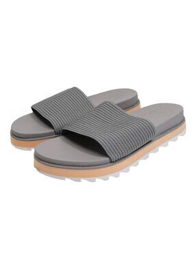 Sorel Roamina Easy Slide Platform Sandals Womens 9 Wide Gray Ribbed